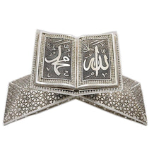 Load image into Gallery viewer, Islamic Table Decor Quran Open Book Stand Allah Muhammad - Silver