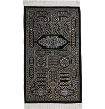 Load image into Gallery viewer, Luxury Woven Chenille Islamic Prayer Rug Kaba Door Intricate Design - Black