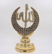 Load image into Gallery viewer, Islamic Table Decor Allah & Muhammad & 99 Names Crescent Set Gold