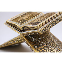 Load image into Gallery viewer, Islamic Table Decor Quran Open Book Stand Allah Muhammad - Gold