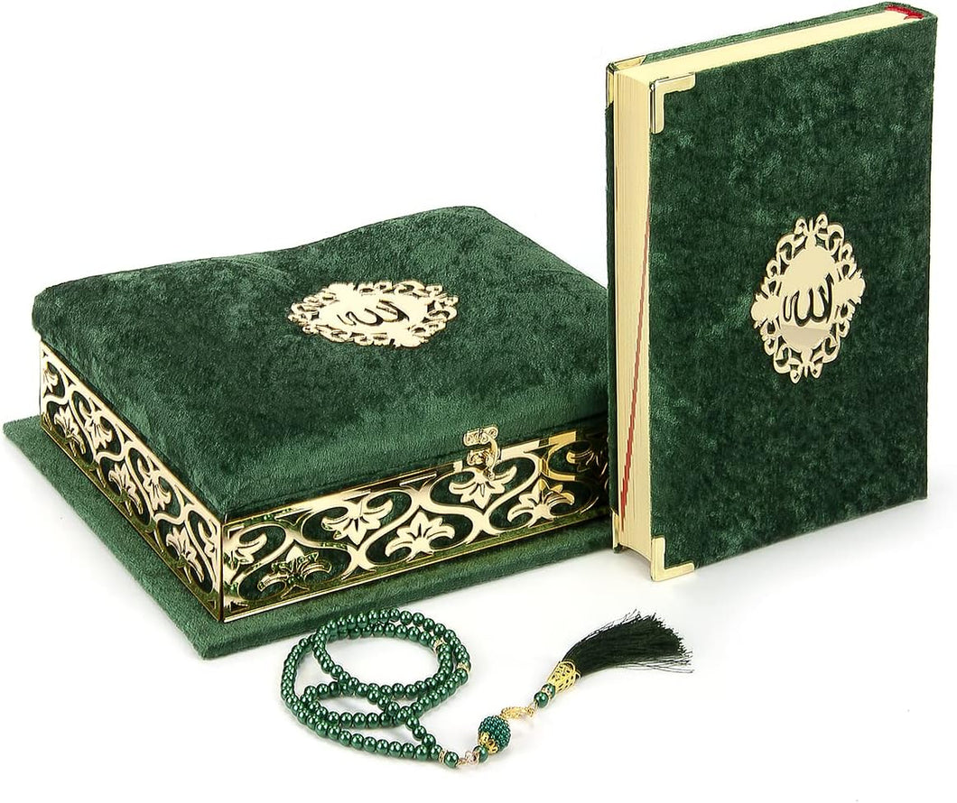 Holy Quran in Keepsake Velvet Gift Case - Green -430