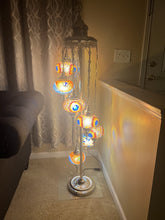 Load image into Gallery viewer, Mosaic Table Lamp- 7 Light Bulb with Silver Base
