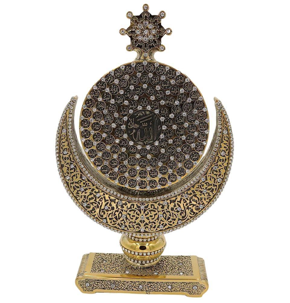 Islamic Table Decor 99 Names of Allah Moon & Star Gold 0235