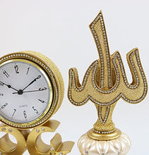 Load image into Gallery viewer, Islamic Table Decor Clock with Allah Muhammad Gold
