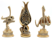 Load image into Gallery viewer, Islamic Table Décor 3 Piece Set Allah, Muhammad &amp; Tawhid Tulip
