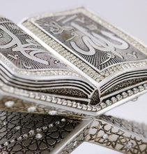 Load image into Gallery viewer, Islamic Table Decor Quran Open Book Stand Allah Muhammad - Silver
