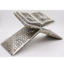 Load image into Gallery viewer, Islamic Table Decor Quran Open Book Stand Allah Muhammad - Silver
