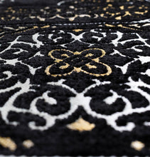 Load image into Gallery viewer, Luxury Woven Chenille Islamic Prayer Rug Kaba Door Intricate Design - Black
