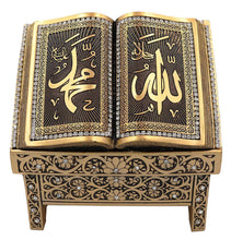 Load image into Gallery viewer, Islamic Table Decor Quran Open Book Allah Muhammad - Gold
