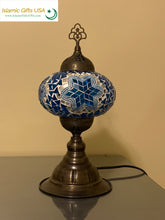Load image into Gallery viewer, Mosaic Table Lamp- Light Blue with Bronze Base
