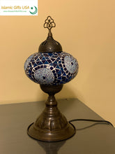 Load image into Gallery viewer, Mosaic Table Lamp- Dark Blue with Bronze Base
