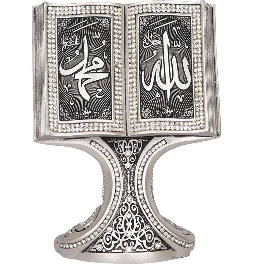 Islamic Table Decor Quran Open Book Allah Muhammad Silver