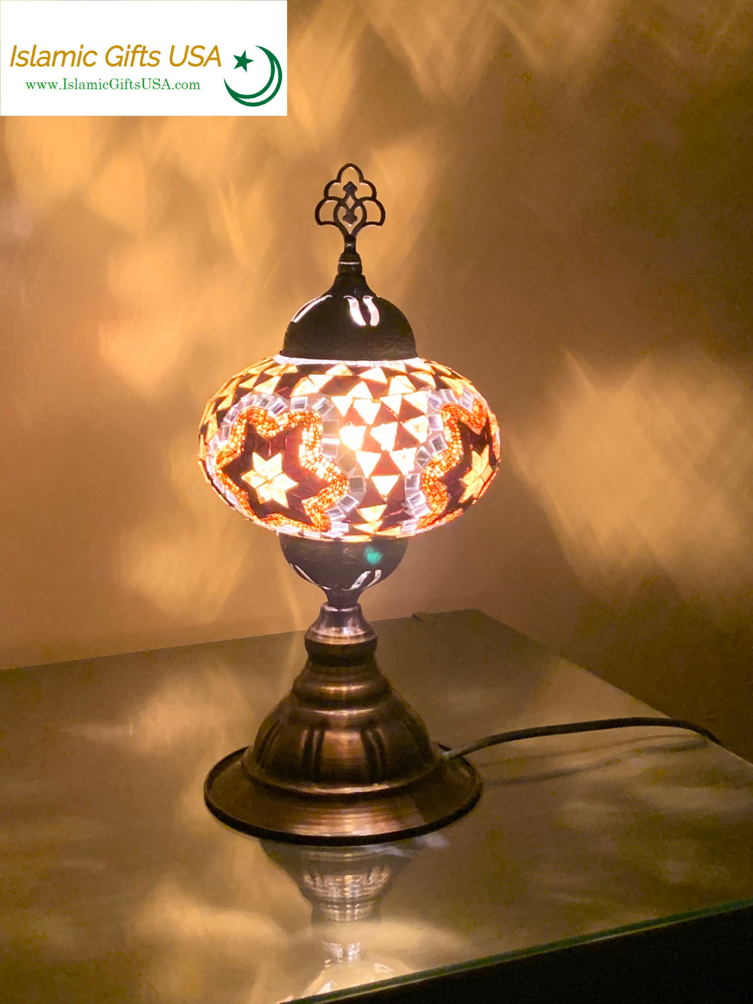 Mosaic Table Lamp- Brown Star with Bronze Base