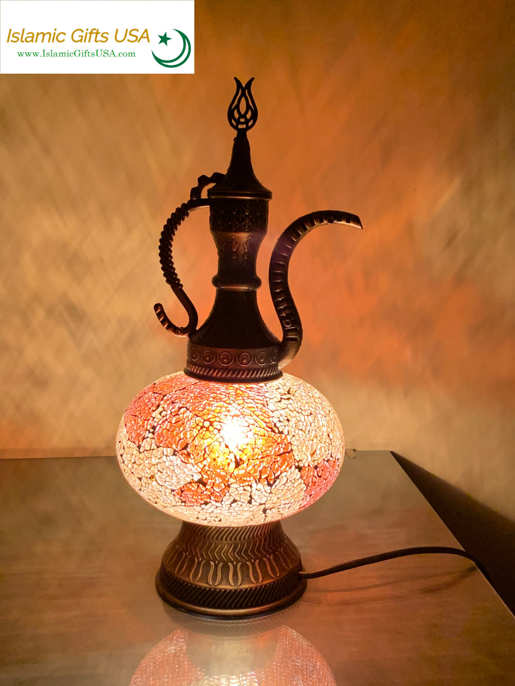 Mosaic Table Lamp- Brown with Bronze Base