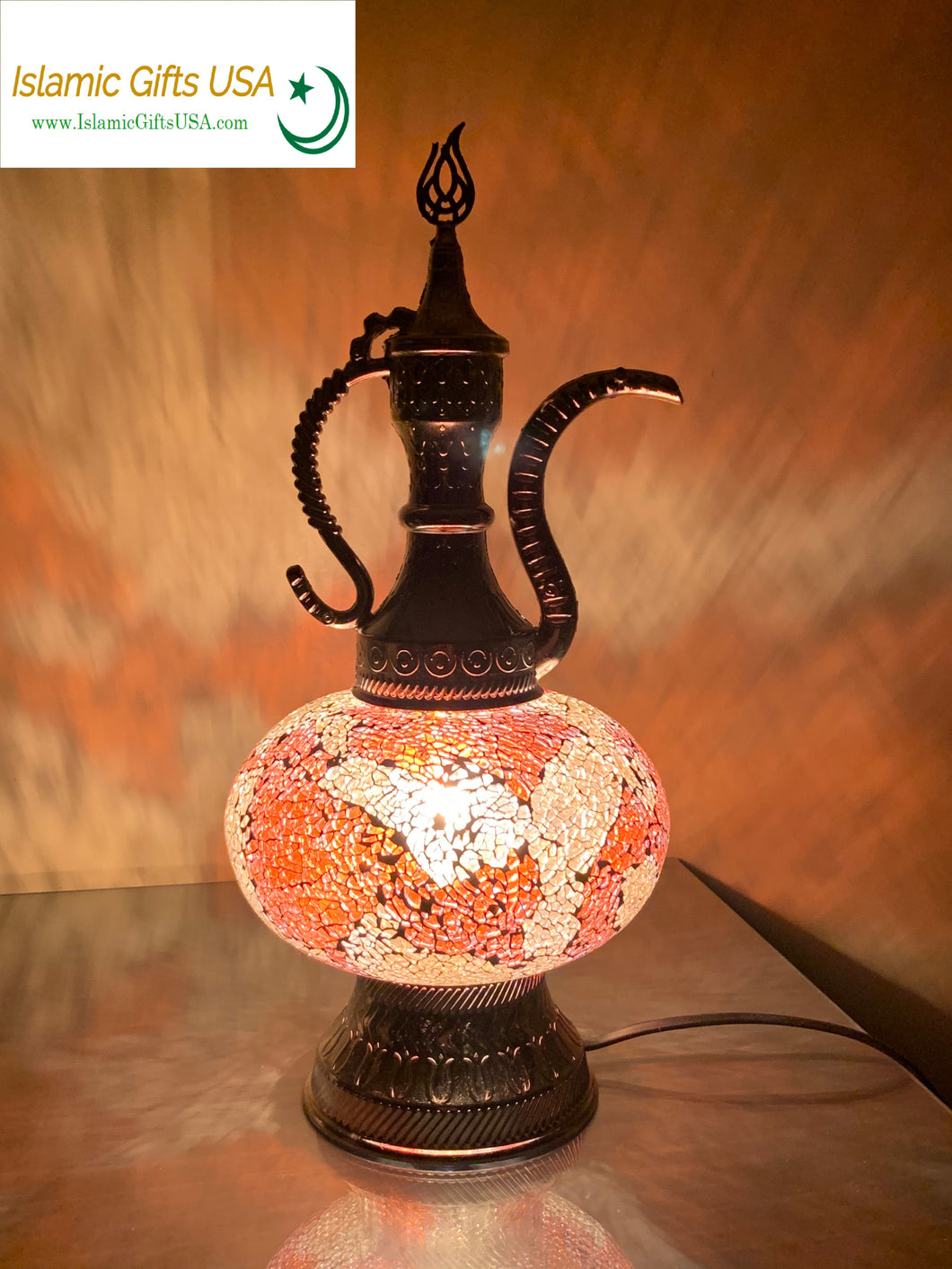 Mosaic Table Lamp- Brown with Silver Base