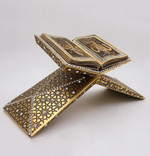 Load image into Gallery viewer, Islamic Table Decor Quran Open Book Stand Allah Muhammad - Gold
