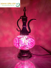 Load image into Gallery viewer, Mosaic Table Lamp- Purple with Silver Base
