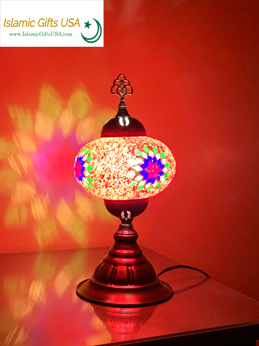 Mosaic Table Lamp - Red with Bronze Base