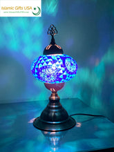 Load image into Gallery viewer, Mosaic Table Lamp- Dark Blue with Bronze Base
